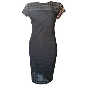 Forever 21 Bodycon Midi Dress Women’s Size M Black Lined Fitted  Striped Party